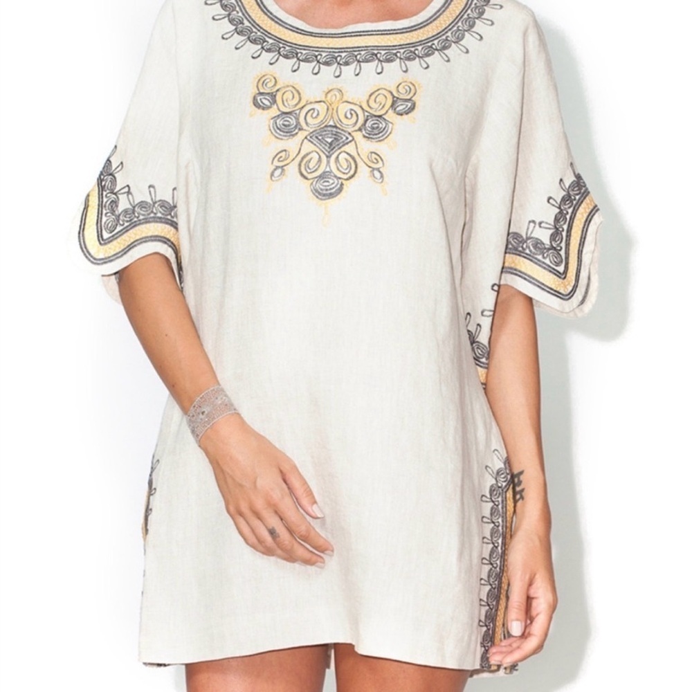 Ivy Jane Boho 100% Linen Cream Flirty Fun Trendy Dress